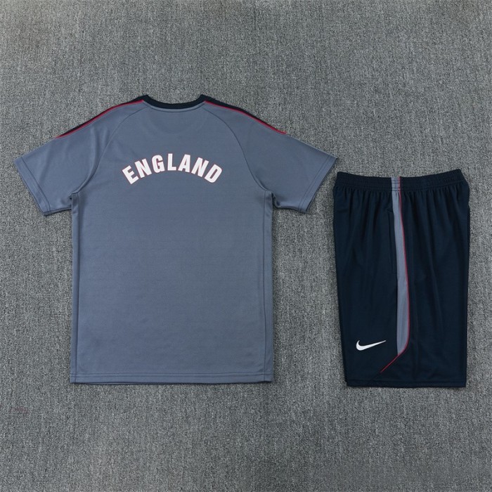 26/27 England Grey Short Sleeve+ Navy Blue Soccer Shorts