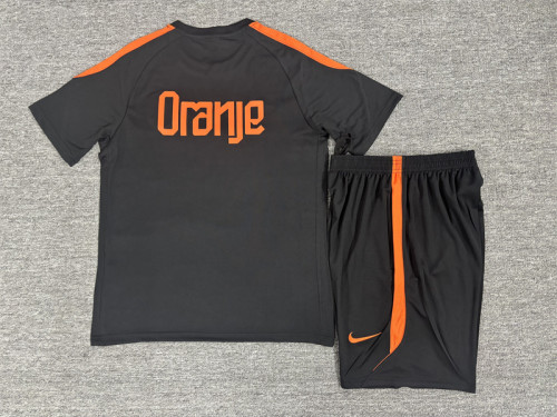 26/27 Kids Netherlands Black & Orange  Short Sleeve+Soccer Shorts