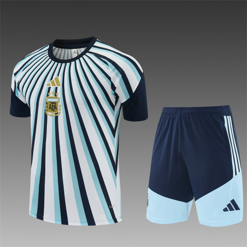 26/27 Argentina White & Light Blue Radial Stripe Short Sleeve+Soccer Shorts