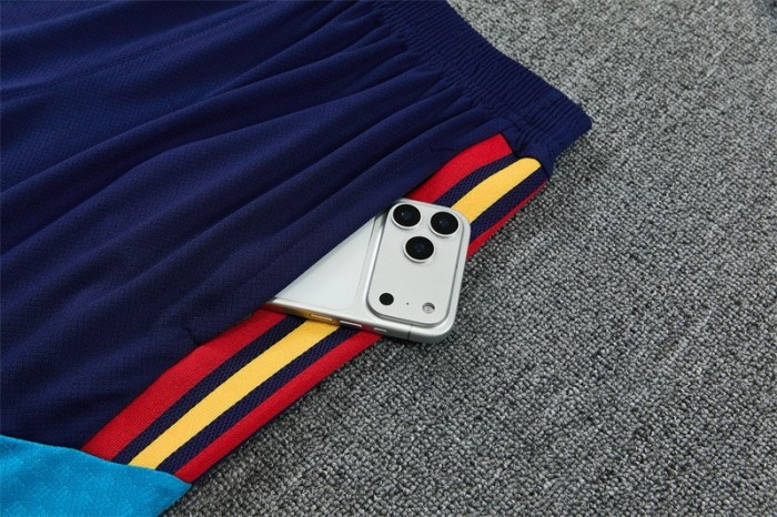26/27 Spain Navy Blue Multi-Color Diagonal Stripe Short Sleeve+Soccer Shorts