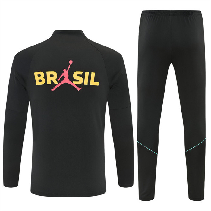 26/27 Brazil Black & Yellow Half Zipper Jacket Tracksuit + Long Pants