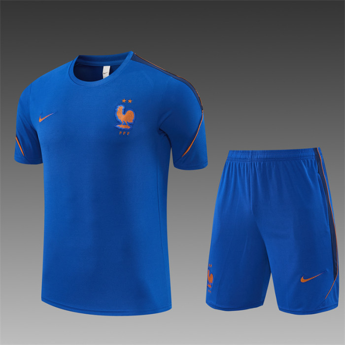 26/27 France Blue & Orange Short Sleeve+Soccer Shorts