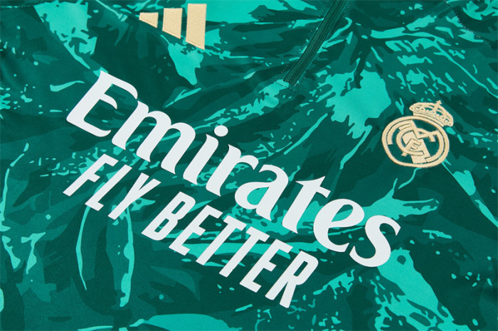 26/27 Real Madrid Dark Green Camouflage  Half Zipper Jacket Tracksuit + Long Pants (Adidas)