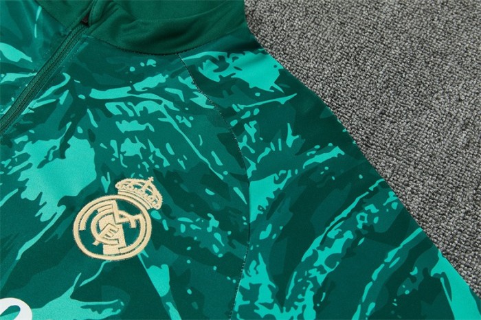 26/27 Real Madrid Dark Green Camouflage  Half Zipper Jacket Tracksuit + Long Pants (Adidas)