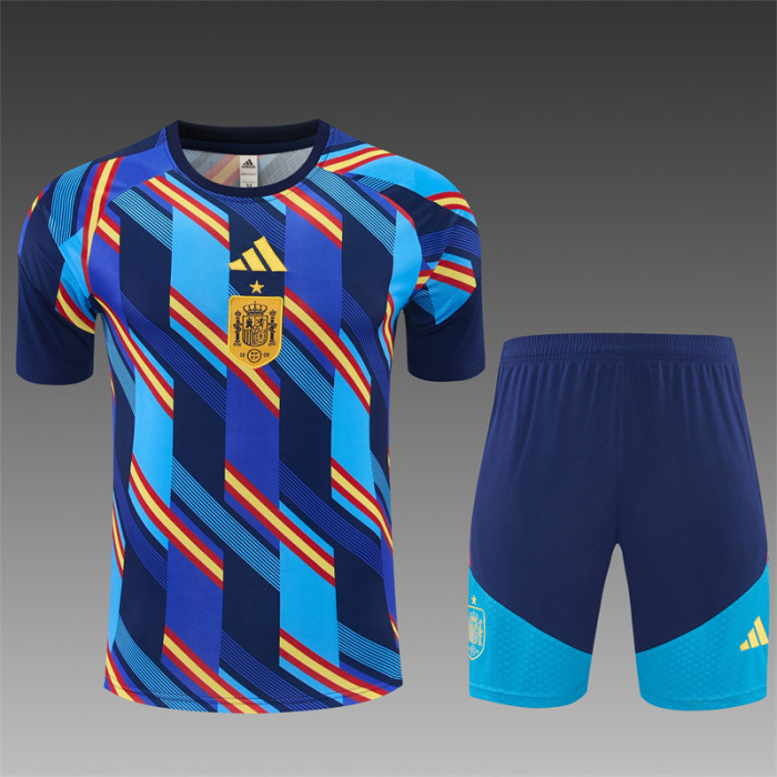 26/27 Spain Navy Blue Multi-Color Diagonal Stripe Short Sleeve+Soccer Shorts