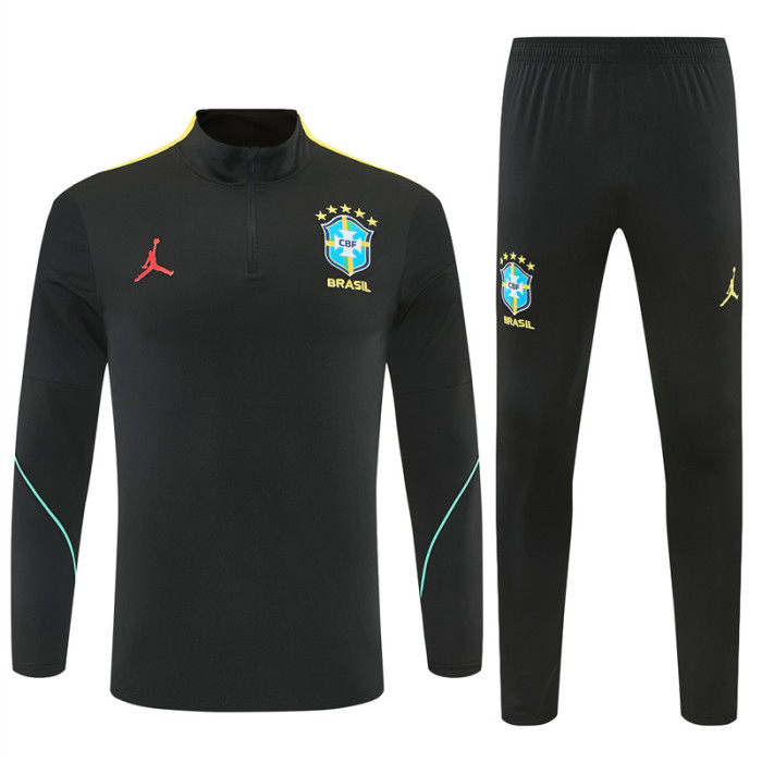 26/27 Brazil Black & Yellow Half Zipper Jacket Tracksuit + Long Pants