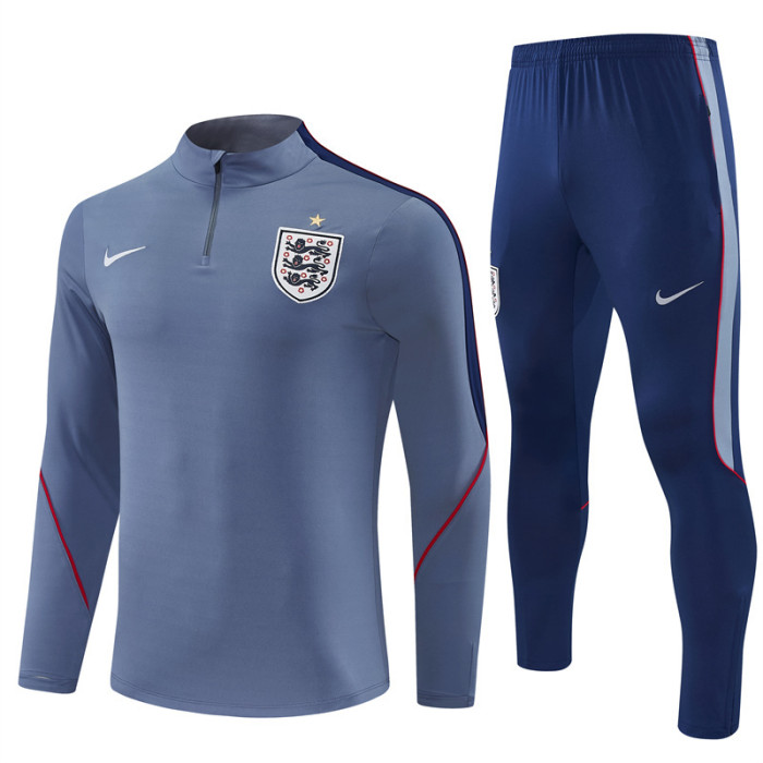 26/27 England Grey Half Zipper Jacket Tracksuit + Navy  Blue Long Pants (Nike)