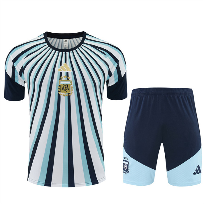 26/27 Argentina White & Light Blue Radial Stripe Short Sleeve+Soccer Shorts