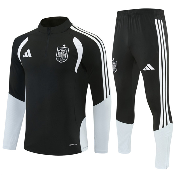 26/27 Spain Black & White Half Zipper Jacket Tracksuit + Long Pants