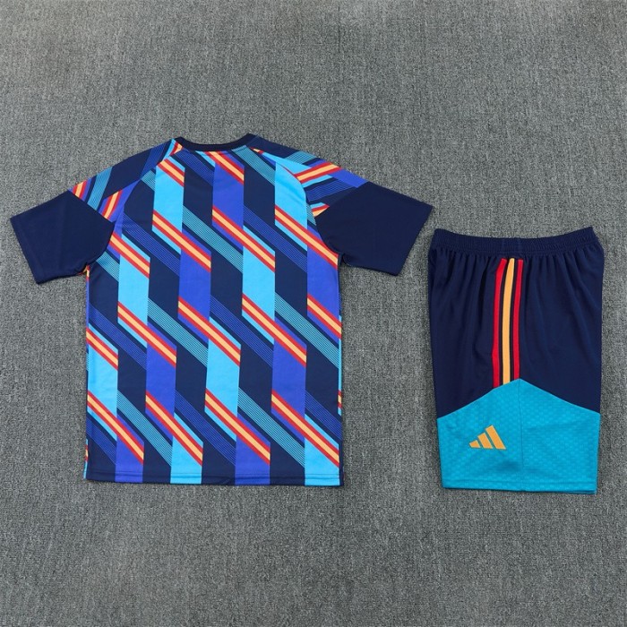 26/27 Spain Navy Blue Multi-Color Diagonal Stripe Short Sleeve+Soccer Shorts