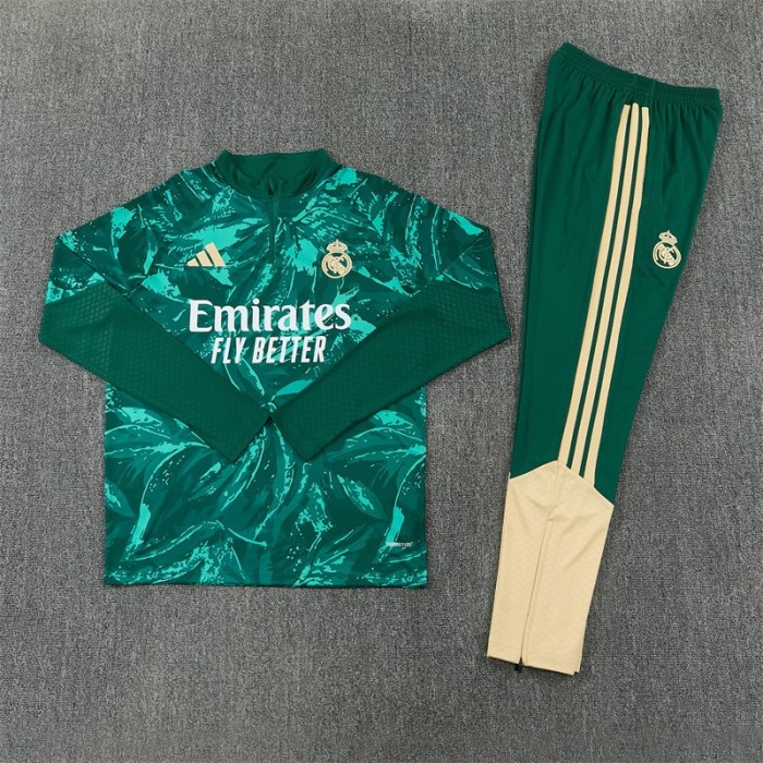 26/27 Real Madrid Dark Green Camouflage  Half Zipper Jacket Tracksuit + Long Pants (Adidas)