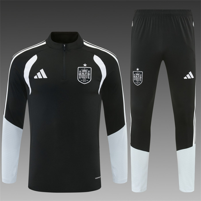 26/27 Spain Black & White Half Zipper Jacket Tracksuit + Long Pants