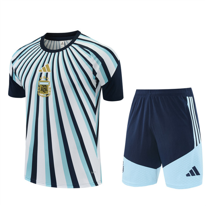 26/27 Argentina White & Light Blue Radial Stripe Short Sleeve+Soccer Shorts