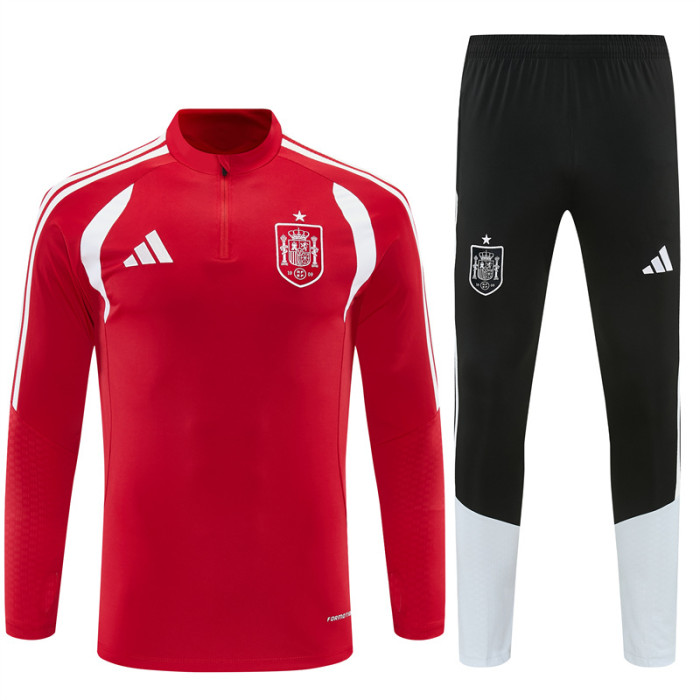 26/27 Spain Red Half Zipper Jacket Tracksuit + Long Pants