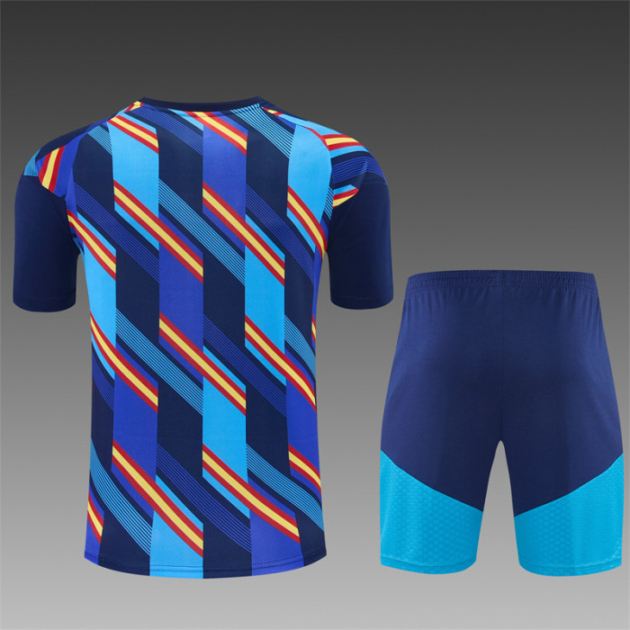 26/27 Spain Navy Blue Multi-Color Diagonal Stripe Short Sleeve+Soccer Shorts