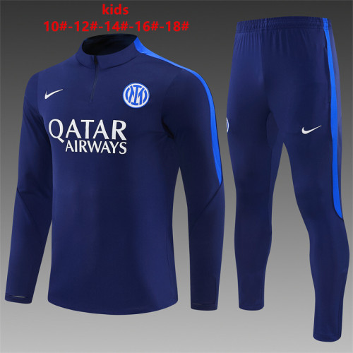 26/27 Kids Inter Milan Dark Navy Blue Half Zipper Jacket Tracksuit + Long Pants