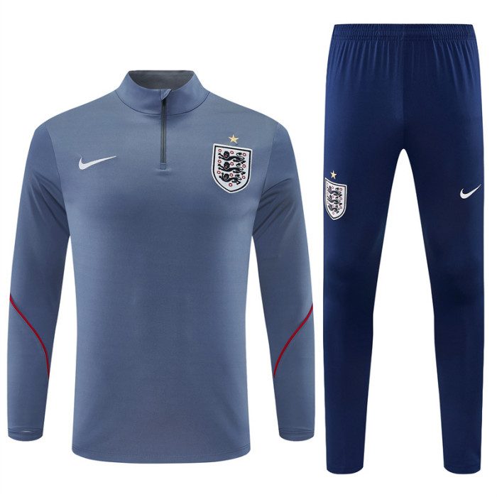 26/27 England Grey Half Zipper Jacket Tracksuit + Navy  Blue Long Pants (Nike)