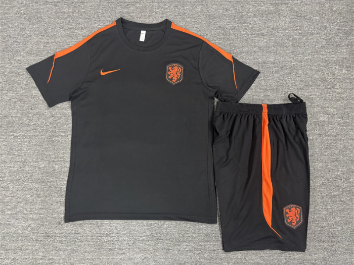 26/27 Kids Netherlands Black & Orange  Short Sleeve+Soccer Shorts