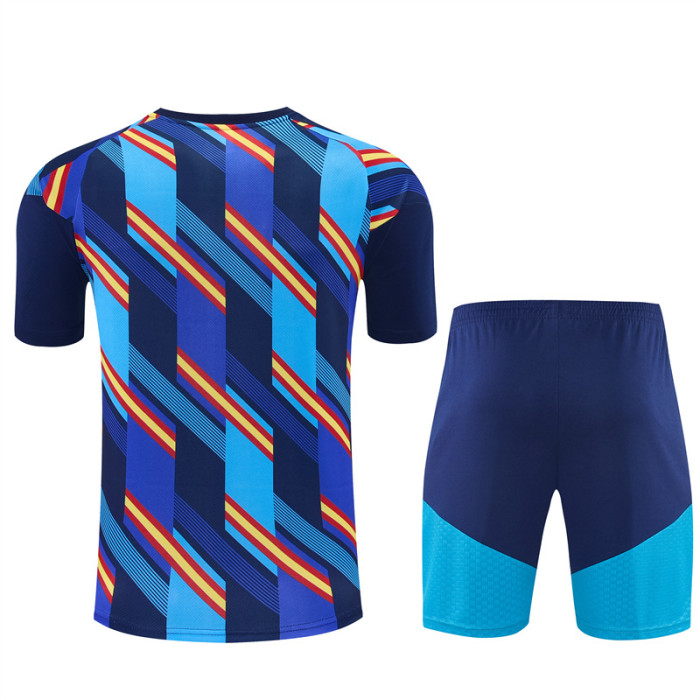 26/27 Spain Navy Blue Multi-Color Diagonal Stripe Short Sleeve+Soccer Shorts