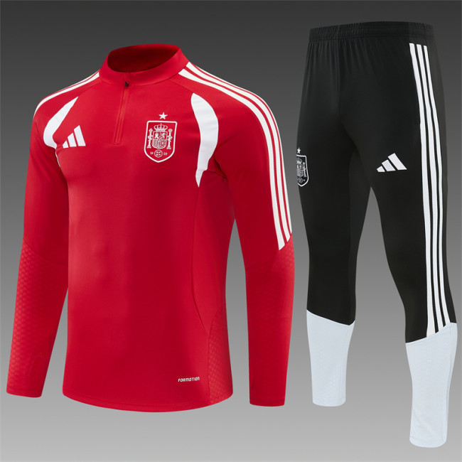 26/27 Spain Red Half Zipper Jacket Tracksuit + Long Pants