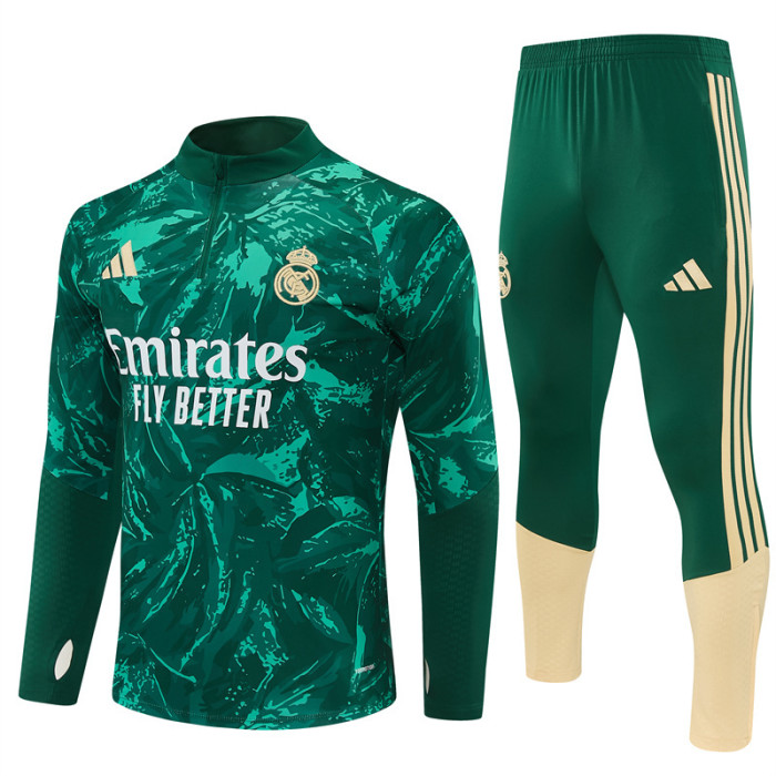 26/27 Real Madrid Dark Green Camouflage  Half Zipper Jacket Tracksuit + Long Pants (Adidas)