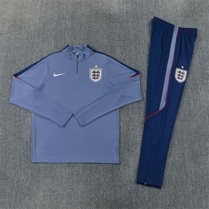 26/27 England Grey Half Zipper Jacket Tracksuit + Navy  Blue Long Pants (Nike)