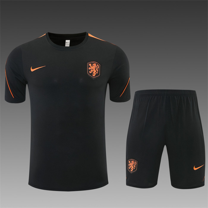 26/27 Netherlands Black & Orange  Short Sleeve+Soccer Shorts