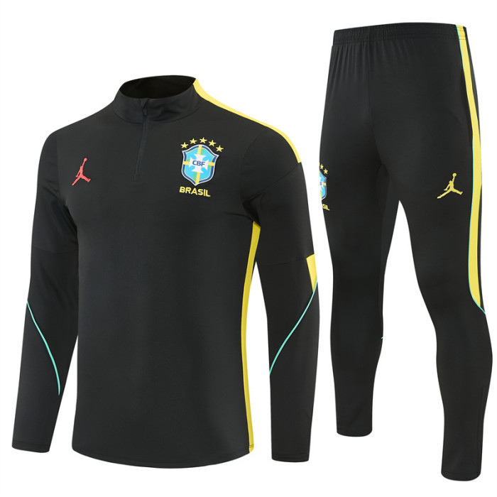 26/27 Brazil Black & Yellow Half Zipper Jacket Tracksuit + Long Pants