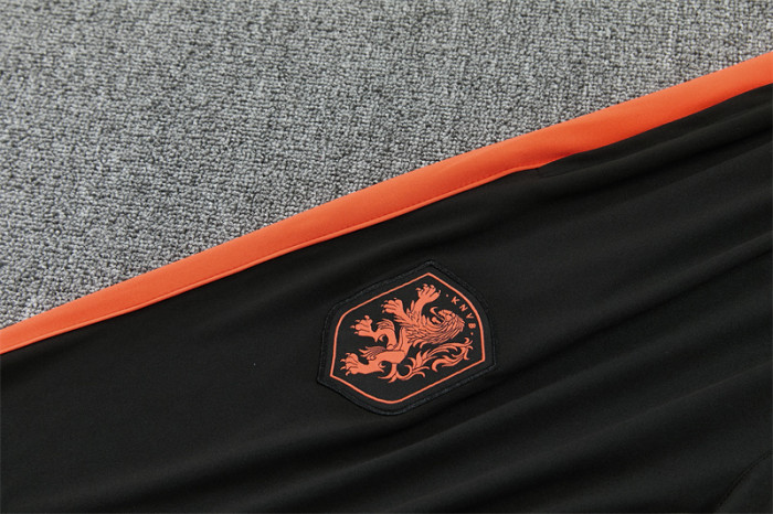 26/27 Netherlands Black & Orange  Half Zipper Jacket Tracksuit + Long Pants