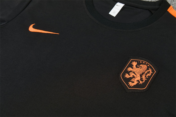 26/27 Netherlands Black & Orange  Short Sleeve+Soccer Shorts