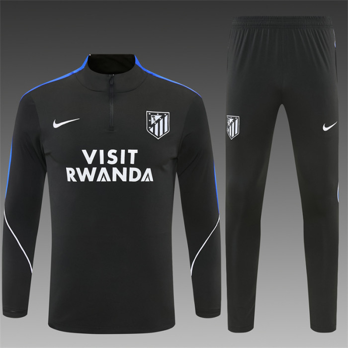 26/27 Atletico Madrid Black Half Zipper Jacket Tracksuit + Long Pants