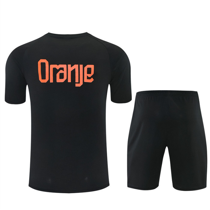 26/27 Netherlands Black & Orange  Short Sleeve+Soccer Shorts