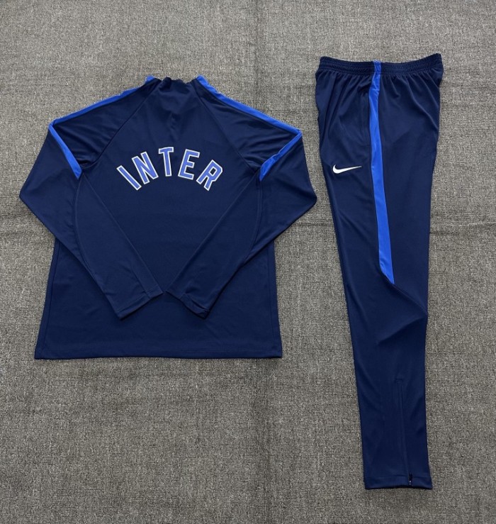 26/27 Kids Inter Milan Dark Navy Blue Half Zipper Jacket Tracksuit + Long Pants