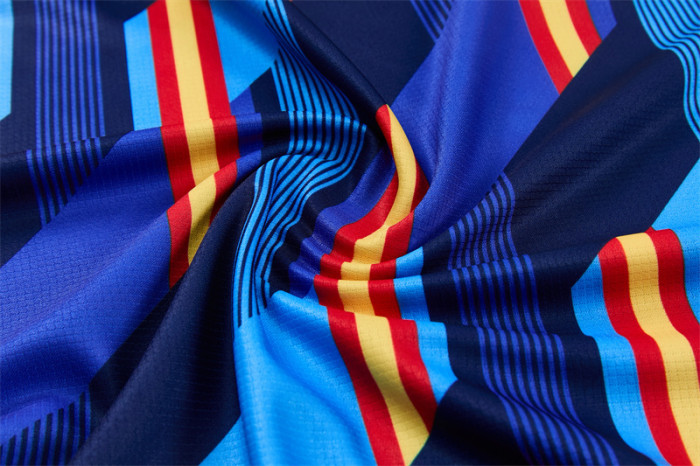 26/27 Spain Navy Blue Multi-Color Diagonal Stripe Short Sleeve+Soccer Shorts