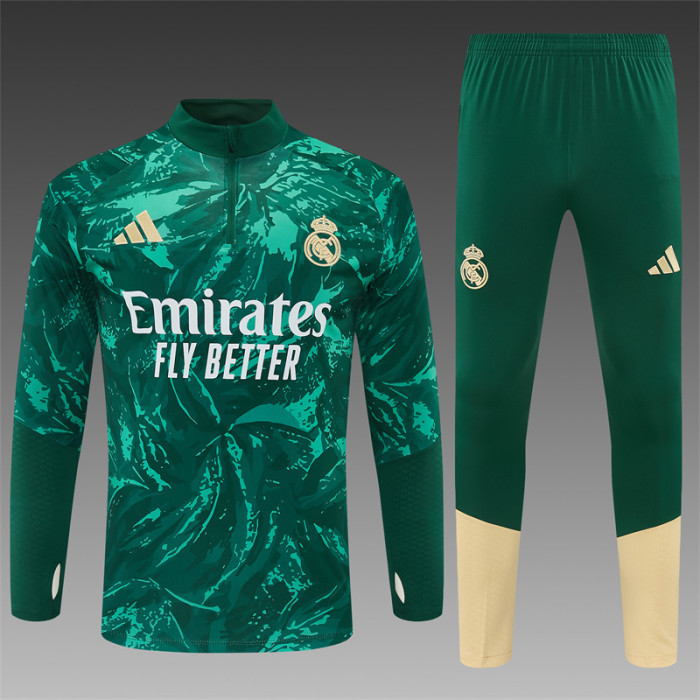 26/27 Real Madrid Dark Green Camouflage  Half Zipper Jacket Tracksuit + Long Pants (Adidas)