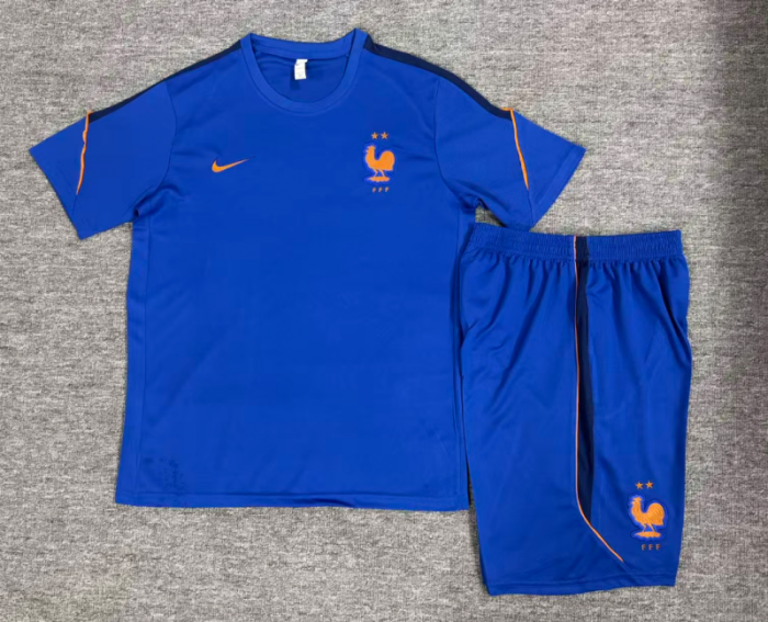 26/27 Kids France Blue & Orange Short Sleeve+Soccer Shorts