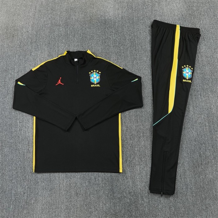 26/27 Brazil Black & Yellow Half Zipper Jacket Tracksuit + Long Pants