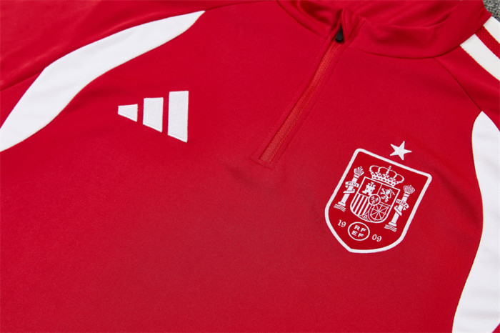 26/27 Spain Red Half Zipper Jacket Tracksuit + Long Pants