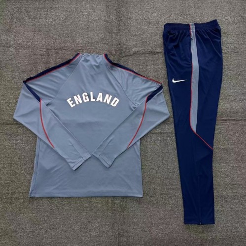26/27 England Grey Half Zipper Jacket Tracksuit + Navy  Blue Long Pants (Nike)
