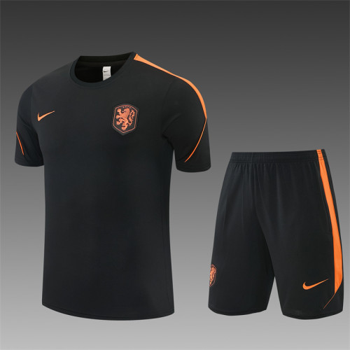 26/27 Netherlands Black & Orange  Short Sleeve+Soccer Shorts