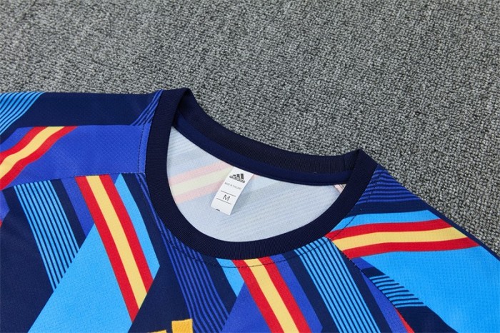26/27 Spain Navy Blue Multi-Color Diagonal Stripe Short Sleeve+Soccer Shorts