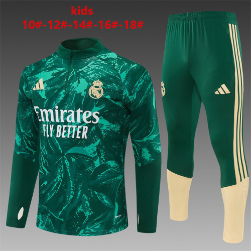 26/27 Kids Real Madrid Dark Green Camouflage  Half Zipper Jacket Tracksuit + Long Pants (Adidas)