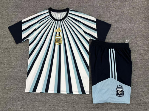 26/27 Kids  Argentina White & Light Blue Radial Stripe Short Sleeve+Soccer Shorts