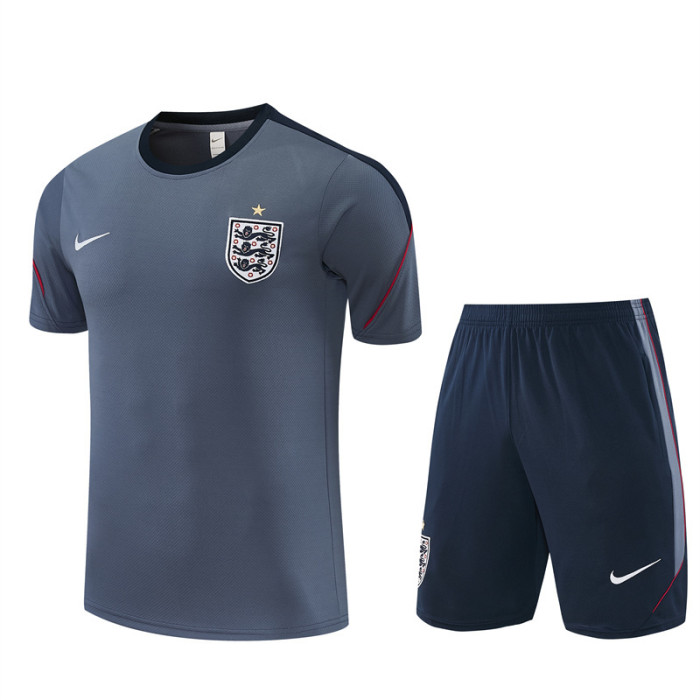26/27 England Grey Short Sleeve+ Navy Blue Soccer Shorts