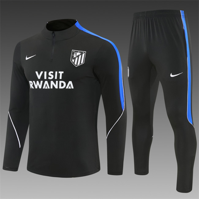 26/27 Atletico Madrid Black Half Zipper Jacket Tracksuit + Long Pants