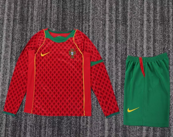 Retro 2004 Kids Portugal Home Long Sleeve Jersey