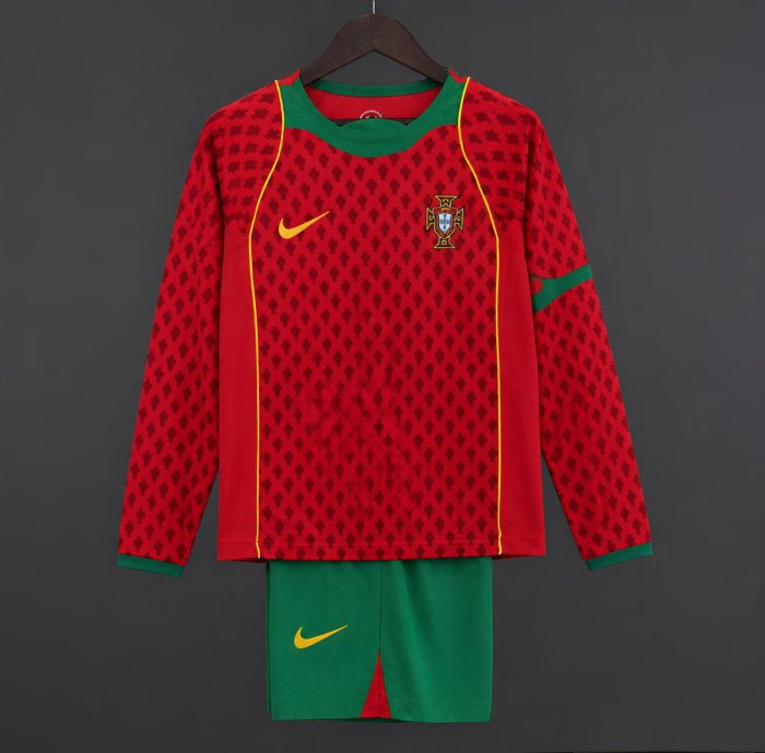 Retro 2004 Kids Portugal Home Long Sleeve Jersey