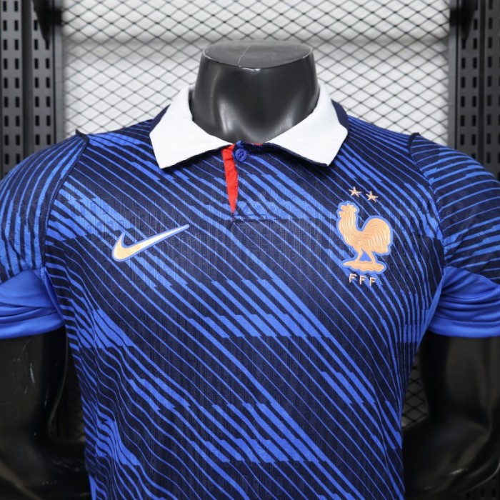 Player Version 2026 France Home Blue with Diagonal Brushstroke Stripe Polo Collar Jersey