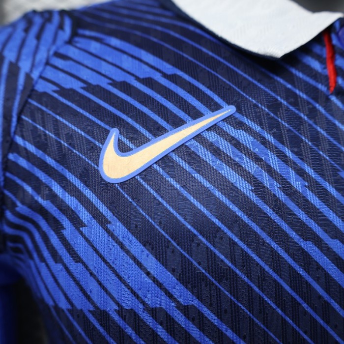 Player Version 2026 France Home Blue  Polo Collar Long Sleeve Jersey