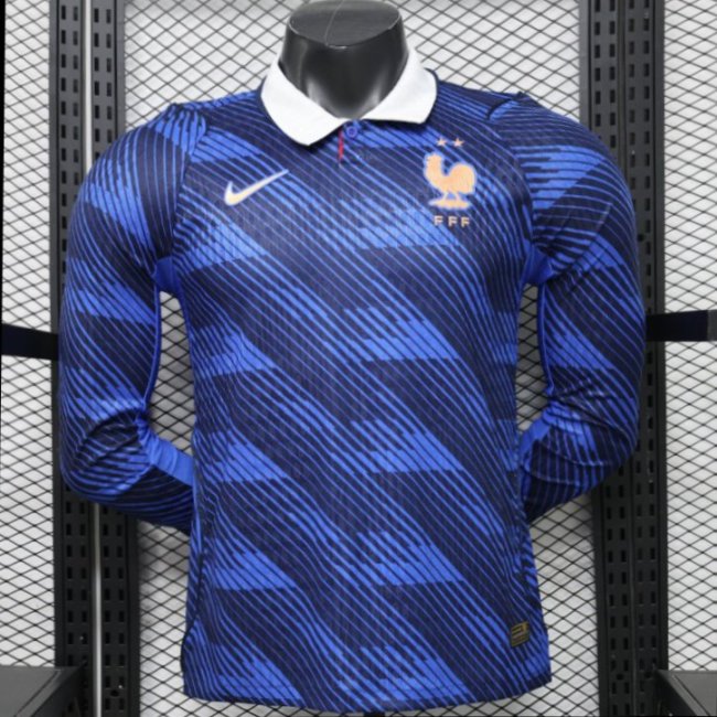 Player Version 2026 France Home Blue  Polo Collar Long Sleeve Jersey